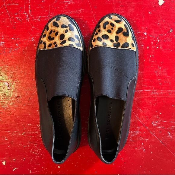 Lori Goldstein | Animal Print Black Leather Platform Sneakers - Picture 3 of 9